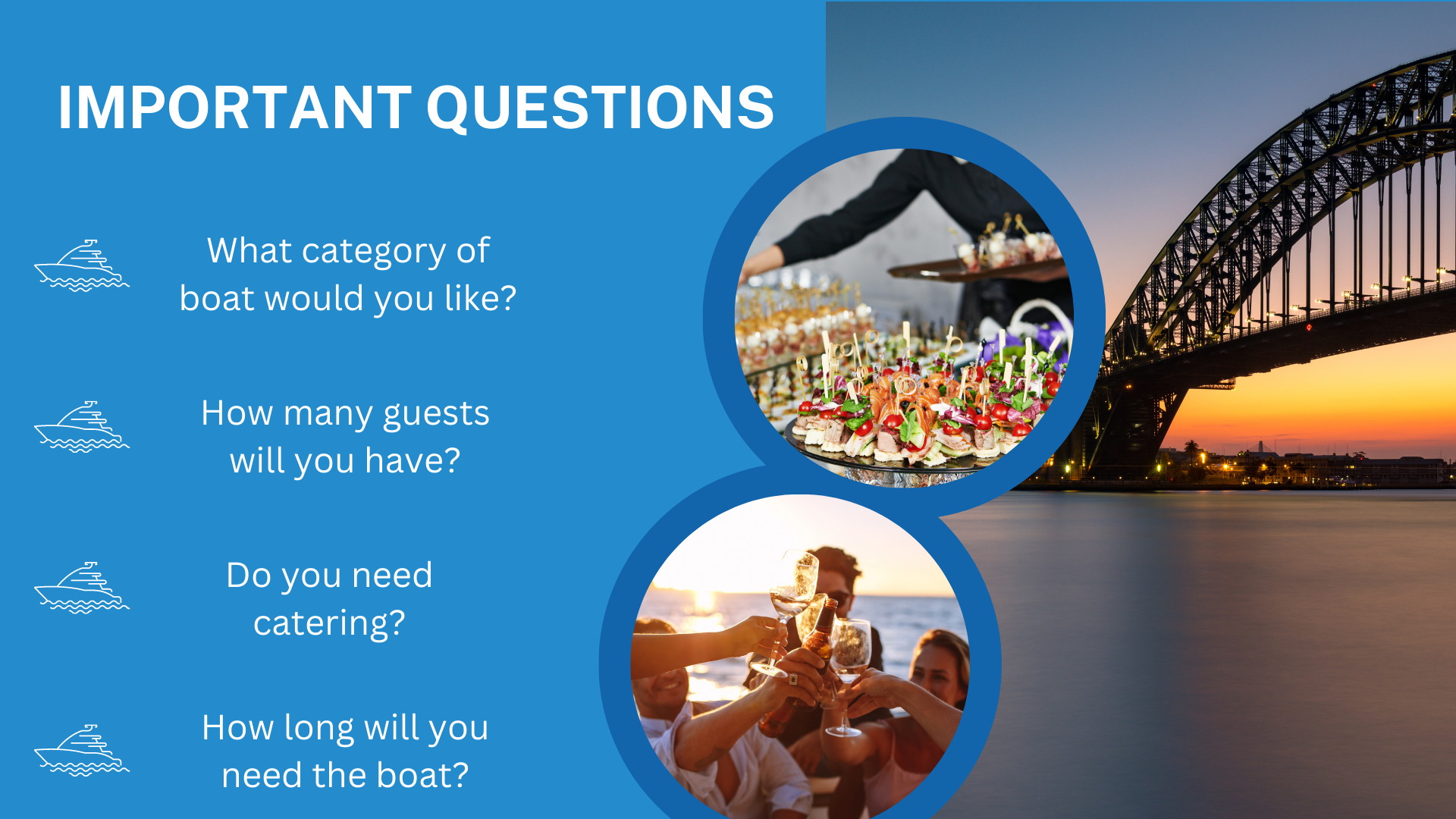 questions to ask before hiring aq boat in sydney